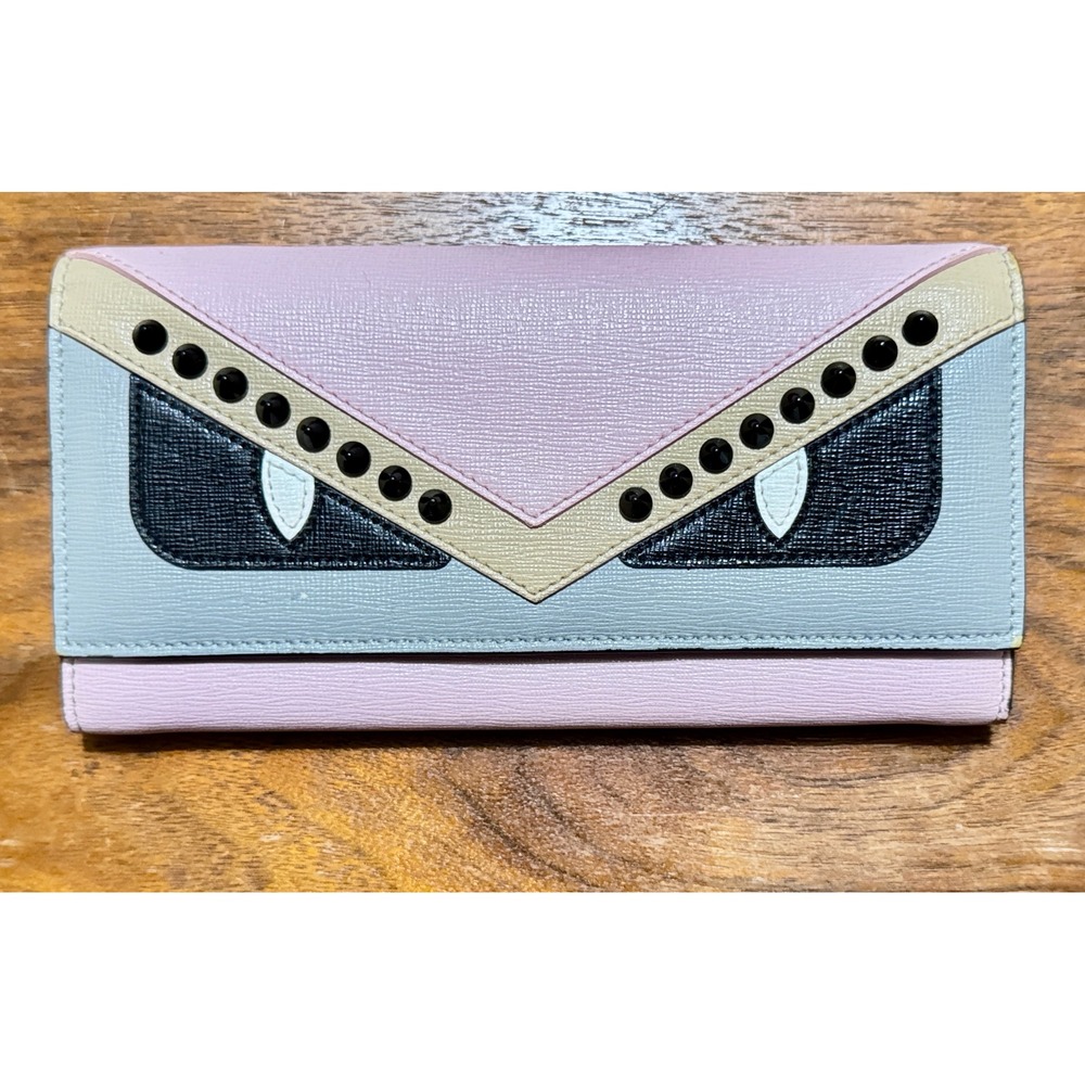 Fendi Bag Bugs Monster Eye Wallet on Chain Saffiano Leather Pink Blue Studded